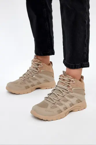 Unisex Beige Comfortable Fit Water-Resistant Lace-Up Unisex Boots - TONNY BLACK (1)