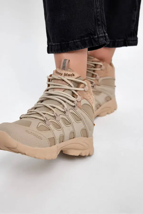 Unisex Bej Rahat Kalıp Suı Itici Özellikli Bağcıklı Unisex Bot-Bej - 3