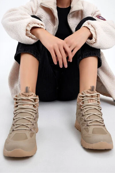 Unisex Bej Rahat Kalıp Suı Itici Özellikli Bağcıklı Unisex Bot-Bej - 4