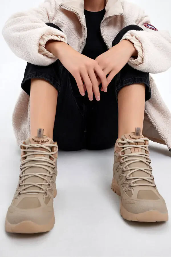 Unisex Bej Rahat Kalıp Suı Itici Özellikli Bağcıklı Unisex Bot-Bej - 4