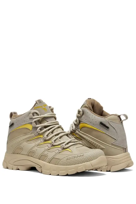 Unisex Bej Sarı Rahat Kalıp Suı İtici Özellikli Bağcıklı Unisex Bot-Bej Sarı - TONNY BLACK