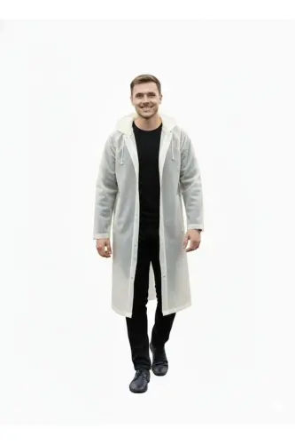 Unisex Beyaz Eva Kumaş Su Rüzgar Geçirmez Yağmurluk - Beyaz - 3