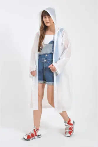 Unisex Beyaz Eva Kumaş Su Rüzgar Geçirmez Yağmurluk - Beyaz - 5