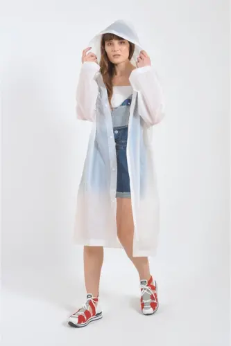 Unisex Beyaz Eva Kumaş Su Rüzgar Geçirmez Yağmurluk - Beyaz - 6