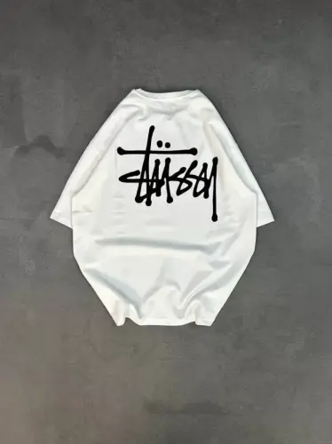 Unisex Bisiklet Yaka Baskılı Oversize T-Shirt - Beyaz - BÜYÜKBEDENIZ (1)