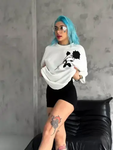 Unisex Bisiklet Yaka Baskılı Oversize T-Shirt - Beyaz - BÜYÜKBEDENIZ (1)