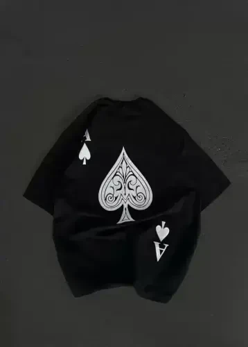 Unisex Bisiklet Yaka Baskılı Oversize T-Shirt - Siyah - BÜYÜKBEDENIZ (1)