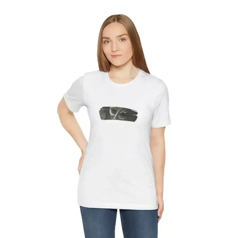 Unisex Bisiklet Yaka Baskılı T-Shirt - Beyaz - BÜYÜKBEDENIZ