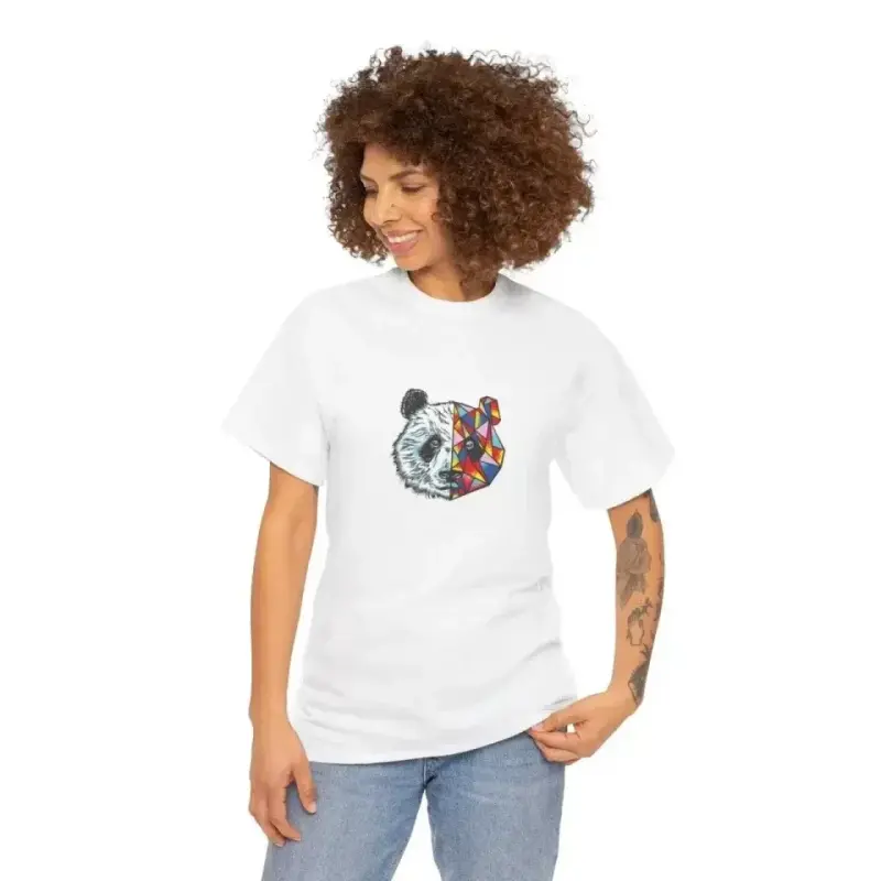 Unisex Bisiklet Yaka Baskılı T-Shirt - Beyaz - BÜYÜKBEDENIZ