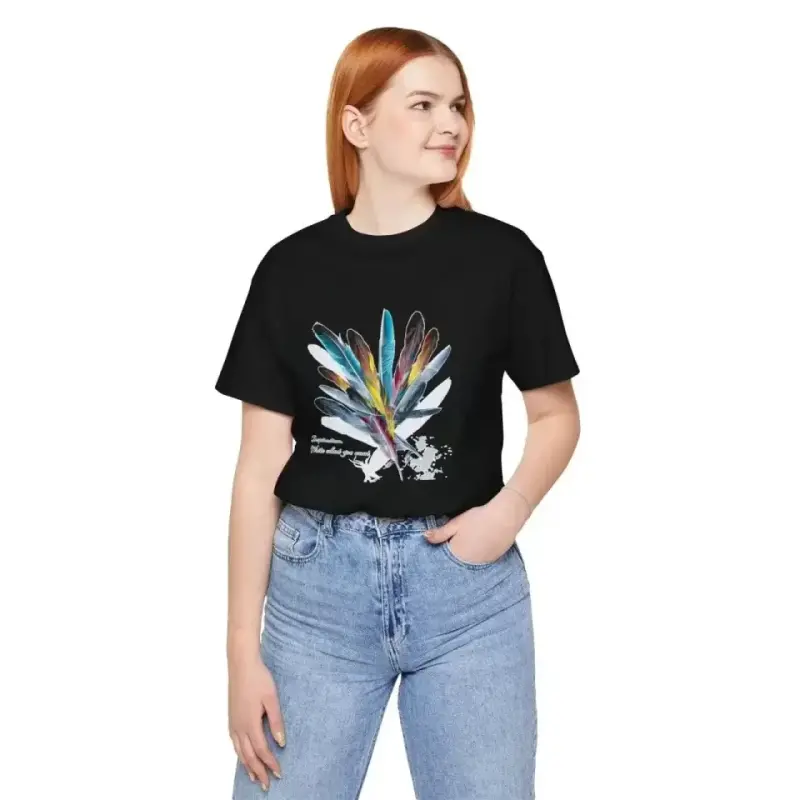 Unisex Bisiklet Yaka Baskılı T-Shirt - Siyah - BÜYÜKBEDENIZ