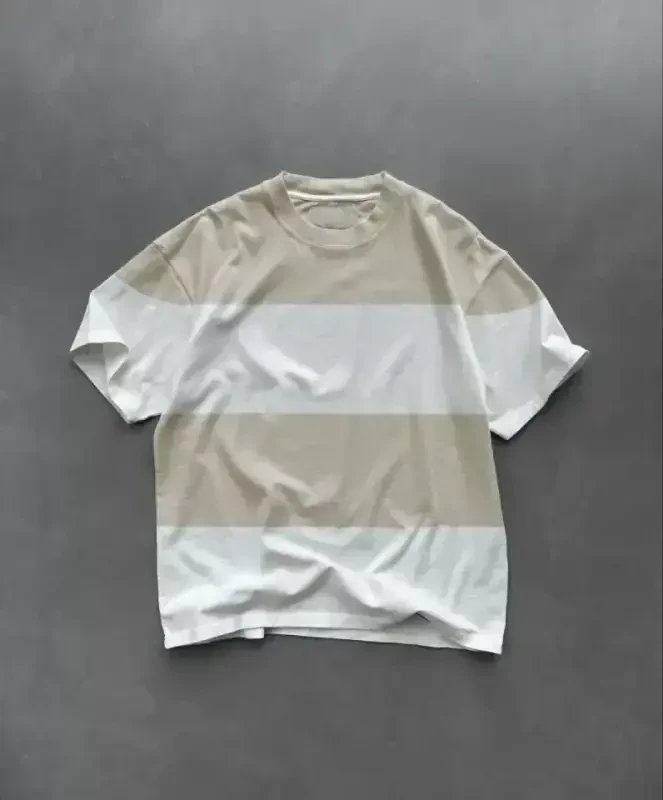 Unisex Bisiklet Yoqali Bo'lakli Futbolka - Bej - 1