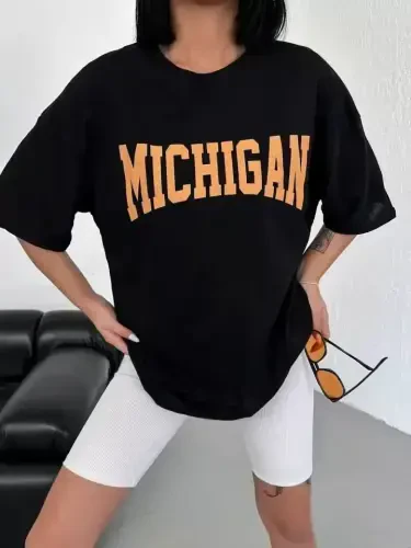 Unisex Bisiklet Yoqali Bosma Oversize Futbolka - Oq - 3