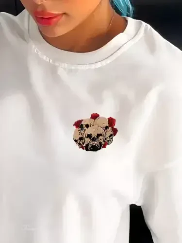 Unisex Bisiklet Yoqali Bosma Oversize Futbolka - Oq - 2