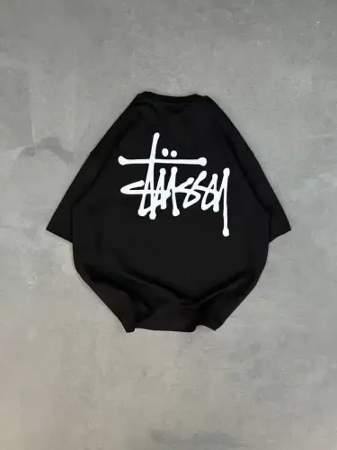 Unisex Bisiklet Yoqali Bosma Oversize Futbolka - Qora - BÜYÜKBEDENIZ (1)