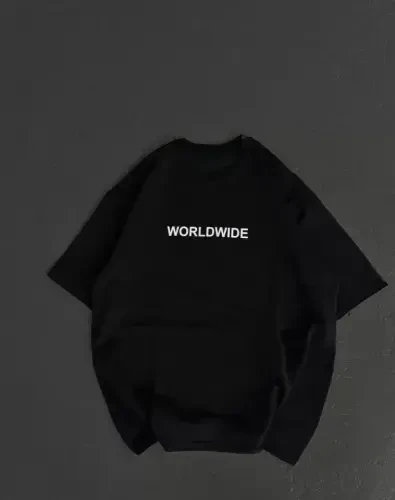 Unisex Bisiklet Yoqali Bosmali Katta O'lchamli Futbolka - Qora - 1