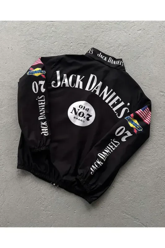 Unisex Black Digital Printed Waterproof & Windproof Raincoat&Windbreaker-Black - 2