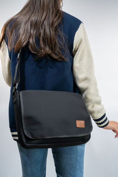 Unisex Black High Quality 2 Compartment Large Messenger Bag - ROSMOD