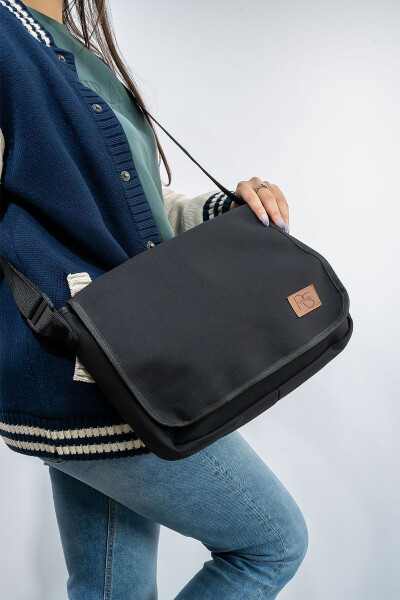Unisex Black High Quality 2 Compartment Large Messenger Bag - ROSMOD (1)