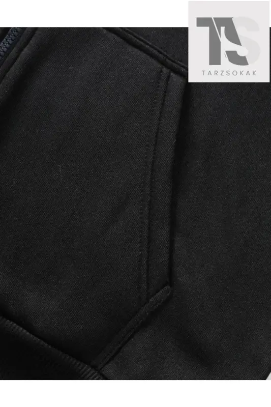 Unisex Black Hooded Hand-Printed Zippered - Black Hand - 3
