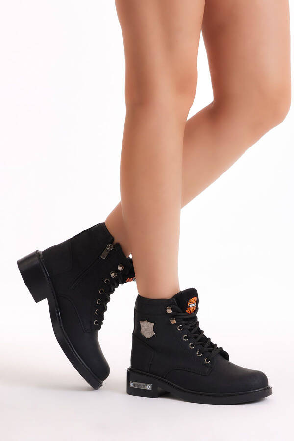 Unisex Black Lace-up and Zipper Boots - 3