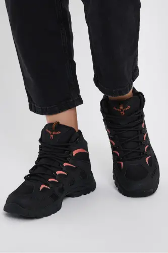 Unisex Black Orange Relaxed Fit Water-Repellent Lace-up Unisex Boot-Black Orange - TONNY BLACK (1)