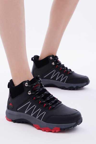 Unisex Black Red Comfortable Fit Lace-Up Boots - 1