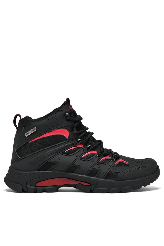 Unisex Black Red Relaxed Fit Water Repellent Lace-up Unisex Boots-Black Red - 2