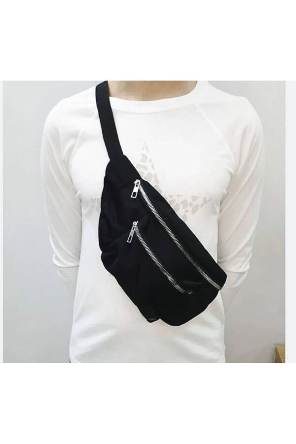 Unisex Black Two-Compartment Shoulder And Waist Bag - 7