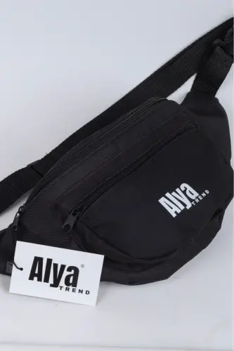 Unisex Black Two-Compartment Shoulder And Waist Bag 