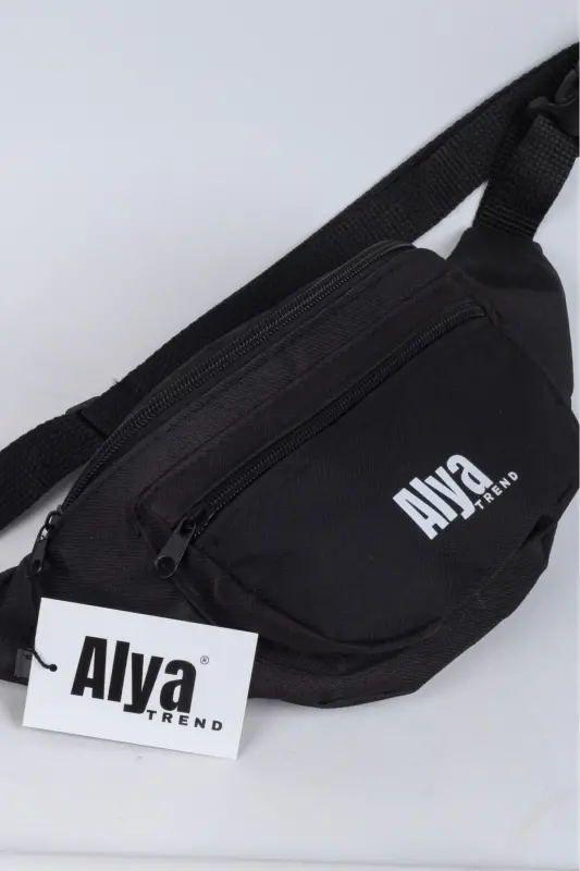 Unisex Black Two-Compartment Shoulder And Waist Bag - ALYA