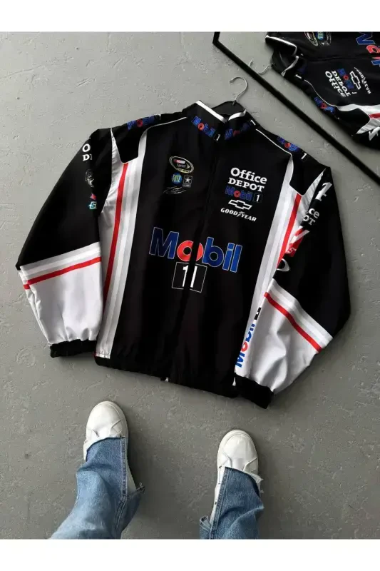 Unisex Black White Two Tone Office Dpt. Printed Zippered Raincoat & Windbreaker-BlackWhite - RICHARLISON