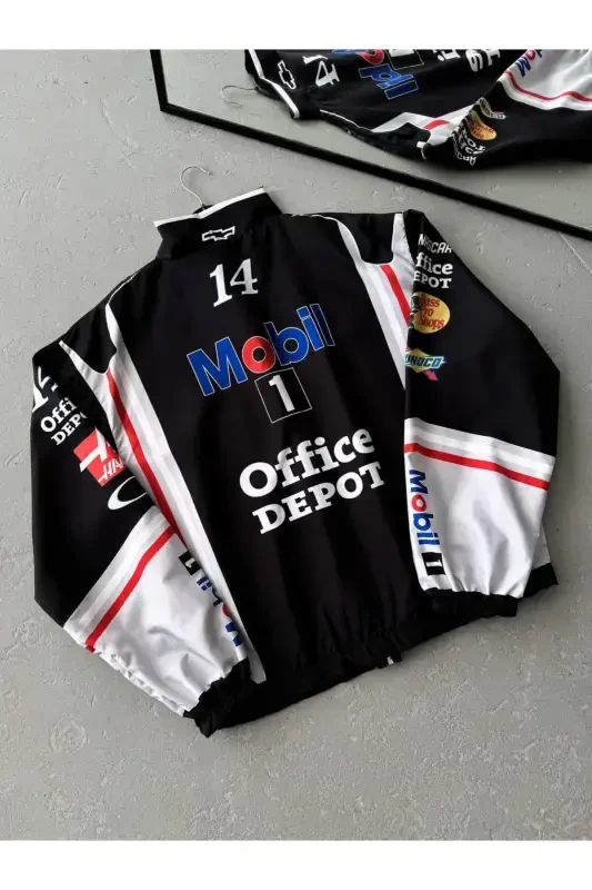 Unisex Black White Two Tone Office Dpt. Printed Zippered Raincoat & Windbreaker-BlackWhite - 2