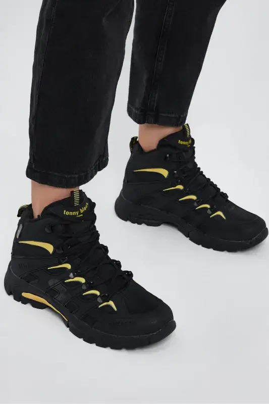 Unisex Black Yellow Relaxed Fit Water Repellent Lace-up Unisex Boot-Black Yellow - 2