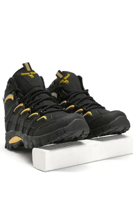 Unisex Black Yellow Relaxed Fit Water Repellent Lace-up Unisex Boot-Black Yellow - 4