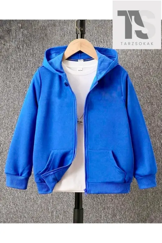 Unisex Blue Zippered Hoodie-sax - 1