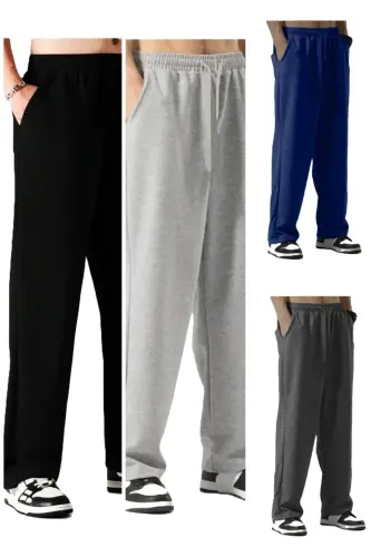 Unisex Baggy Kesim Düz Paça Eşofman Altı 4 Lü Paket - Siyah-Gri-Lacivert-Antrasit 
