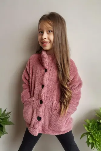 Unisex bolalar bej peluş kurtka-MÜRDÜM - 1