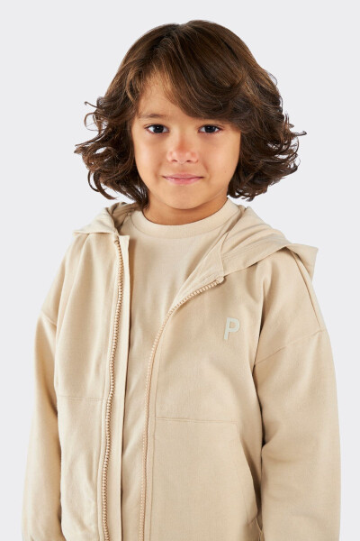 Unisex bolalar fermuarli bej svitshot - 5
