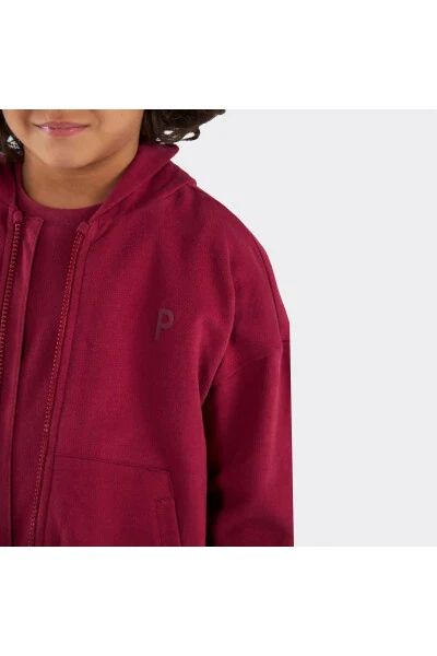 Unisex bolalar fermuarlı Bordo svitşot-035 - 5