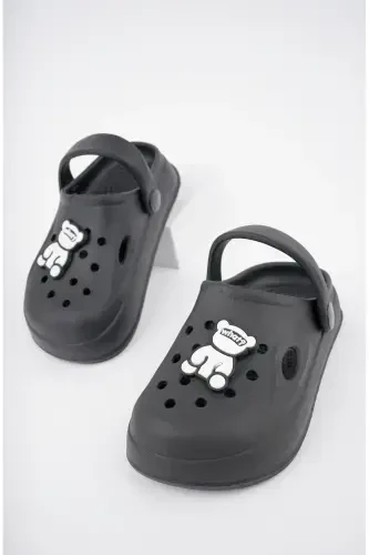 Unisex bolalar tasviri tushirilgan stikerli sandal-tapochka-QORA - SLIPCAT (1)