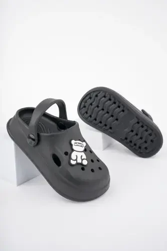 Unisex bolalar tasviri tushirilgan stikerli sandal-tapochka-QORA - 3
