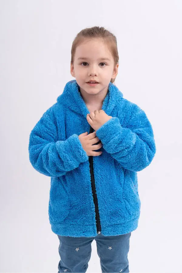 Unisex bolalar uchun kaputli cho'ntakli polar Welsoft plyush ko'ylagi - 12