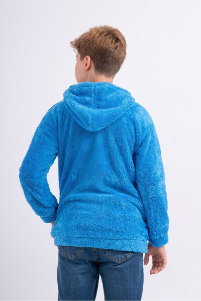 Unisex bolalar uchun kaputli cho'ntakli polar Welsoft plyush ko'ylagi - 5