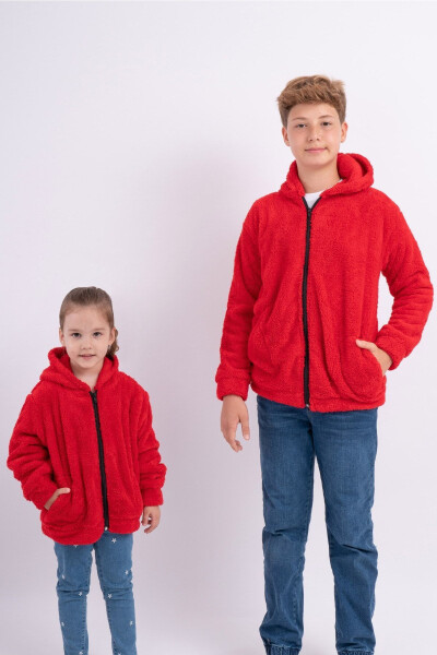 Unisex Bolalar uchun Polar Velsooft Plush Cho'ntakli Kaputli Ko'ylagi - 7