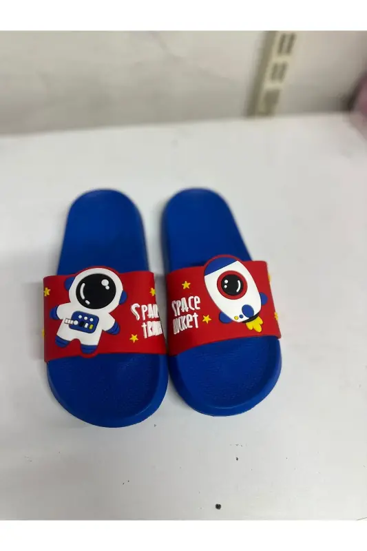 Unisex bolalar Ultra Soft astronavt naqshli basseyn dengiz hammom va plyaj shippak qadam qadam-AstronavtNaqshliTo'q ko'k - 2
