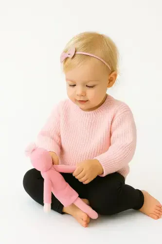 Unisex Bolalar Velosiped Yoqali Katta O'lchamli Triko Jumper 6 Oy-5 Yosh-Pudra - 1