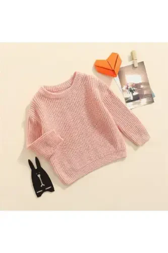 Unisex Bolalar Velosiped Yoqali Katta O'lchamli Triko Jumper 6 Oy-5 Yosh-Pudra - 4