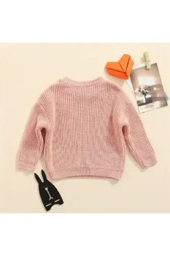 Unisex Bolalar Velosiped Yoqali Katta O'lchamli Triko Jumper 6 Oy-5 Yosh-Pudra - 5