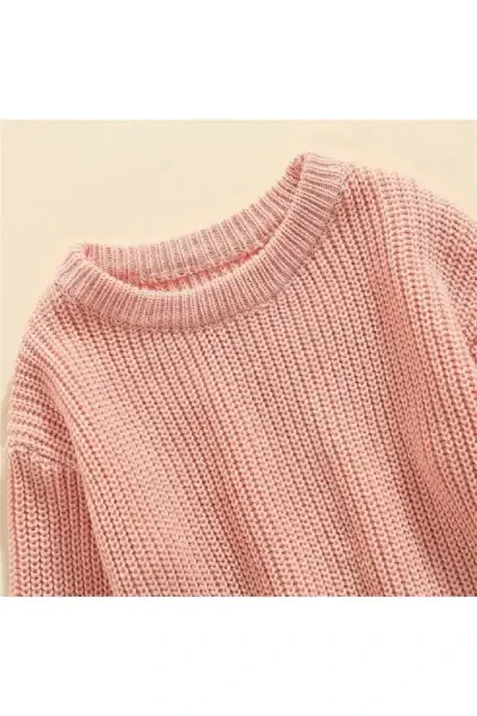 Unisex Bolalar Velosiped Yoqali Katta O'lchamli Triko Jumper 6 Oy-5 Yosh-Pudra - 6