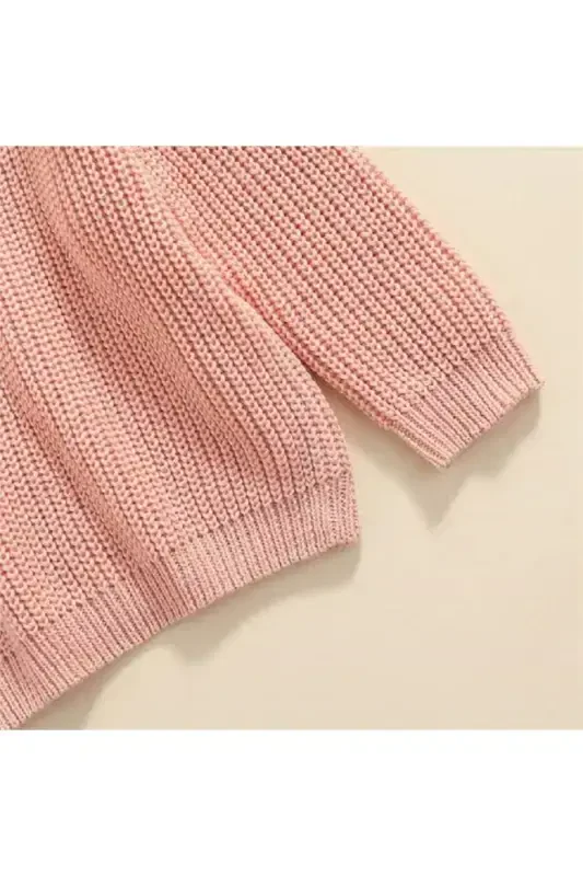 Unisex Bolalar Velosiped Yoqali Katta O'lchamli Triko Jumper 6 Oy-5 Yosh-Pudra - 7